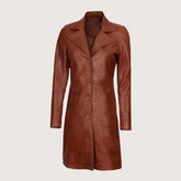 Bryson Womens Cognac Brown Leather Car Coat